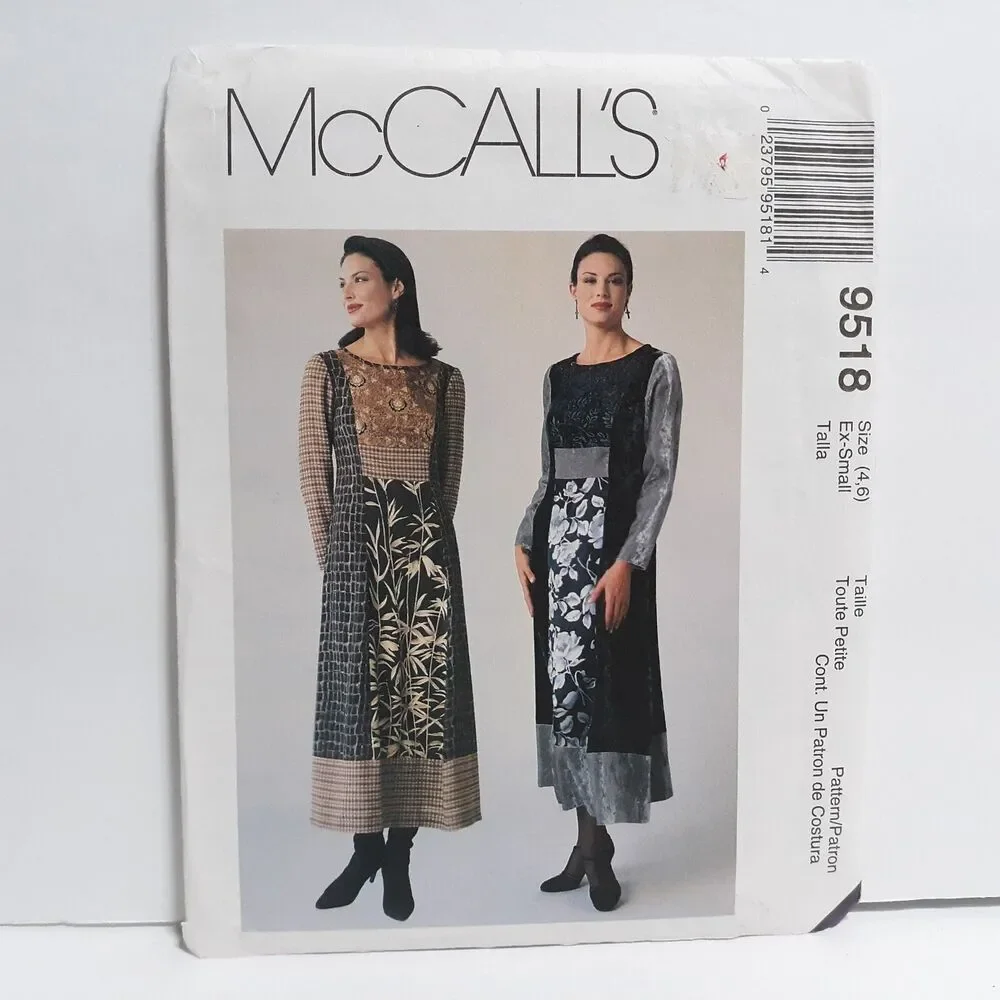 McCall's 9518 Sewing Pattern NEW Womens Pullover Dress X Small 4-6 Long Sleeve